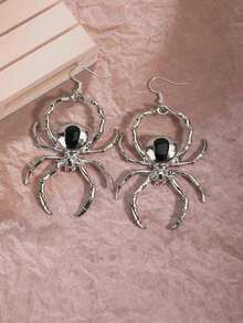 Vintage Gothic Style Large Spider Earrings For Women - Silver - View 4