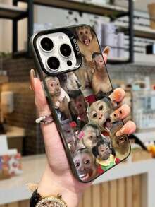 1 pieza Funda protectora de teléfono con diseño de patrón de mono divertido, borde suave de TPU, compatible con iPhone 13/15/14/13/12/11/16/Galaxy/ - Gris Claro - Ver 2