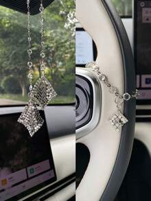 2pcs New Fashion Rhinestone Magic Carpet Car Rearview Mirror Hanging Ornament Steering Wheel Decoration Chain Set Women Car Accessories - Multicolor - View 11