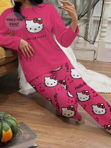 Hello Kitty قطعة واحدة بنطلون بيجامة هالو كيتي ملابس خريفية للنساء بيجامة بنطلون بيجامة بيجامات للنساء بنطلون بيجامة ملابس نوم للنساء بنطلون لطيف Y2k - وردي - مشاهدة 3