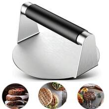 1pc Silver Stainless Steel Smash Burger Press – Heat-Resistant Silicone Handle, Heavy-Duty Meat Smasher For Griddle & BBQ - Silicone Round [14cm] 1.5mm Thick - View 3
