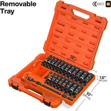 Klein Tools 65148HD KNECT Juego de llaves de impacto profundo y poco profundo, unidad de 3/8 pulgadas, SAE y métrico, juego de herramientas de 44 piezas, driver de impacto, adaptador giratorio - Juego métrico de 9 piezas - Ver 5