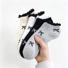 1/4/5/10雙夏季女款薄款蝴蝶結簡約百搭透氣蕾絲短襪 - 彩色 - 查看 2