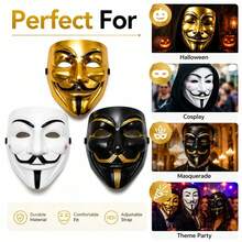 3/1pc PVC Anonymous Male Mask Set, Black/White/Gold, Durable & Stylish Cosplay Accessory, Unique Design, Suitable For Role Play, Halloween Party And Festivals - View 2