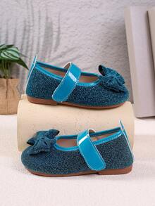 Princess Kids Mary Jane Flats Round Toe Flats Strap Flats Kids Dress Shoes Full Glitter Fabric Matching Bow Patent Band Slip On For School Daily Party - Blue - View 2