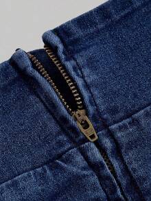 MOD Falda de línea A de denim con cintura asimétrica, cordón y drapeado para mujer - Negro - Ver 5