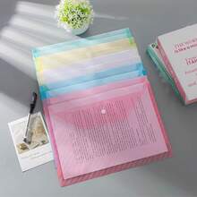 5pcs/10pcs/20pcs - A4 Size DIY File Bags, Morandi Color, Thickened Large Capacity Plastic Snap Button File Bags, Document Bags, Test Paper Storage Bags, Transparent File Storage Bags, 1mm Thick - Multicolor - View 4