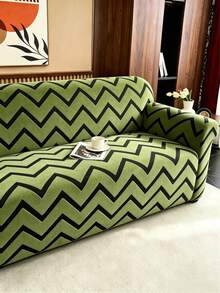 1PC Fleece Fabric Anti-Slip Elastic Decorative Sofa Cover, Jacquard Carved Grass Green Wave Pattern, Pet-Friendly Dirt-Resistant Dust-Proof, Suitable For 1/2/3/4 Seater Sofa, All Seasons - Multicolor - View 9