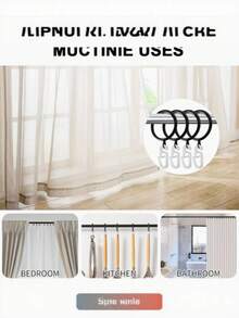 32/16/8/4pcs Metal Curtain Rings With Clips, Multi-Purpose Shower Curtain Hooks, Smooth Sliding Curtain Clips, Suitable For Curtains, Bathroom Shower Curtain Rods, Home Decor Accessories - Multicolor - View 7