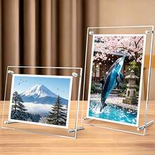 1pc Transparent Acrylic Photo Frame Stand (Remove Protective Film On Both Sides Before Use), Suitable For Certificates/Awards, Photo Display, Poster Frame, Multifunctional Desktop Decor For Home And Office - Transparent - View 2