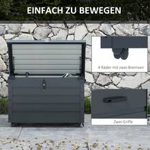 Garden Storage Box On Wheels With Lock And Handle, Ideal For Balcony And Terrace, 100 X 62 X 65 Cm, Dark Grey - A - 查看 2