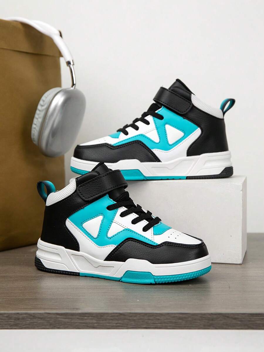 1 Paar Kinder High-Top Sneaker, Indoor/Outdoor Lässig Laufschuhe, leicht, atmungsaktiv, bequem, Schulstil Unisex Kinderschuhe - Blau - Übersicht 1