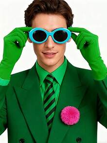 3 Stücke Halloween Froschkönig Kostümzubehör - gestreifte Krawatte, grüne lange Handschuhe, rosa Bommel. Cosplay Party Set. - Verschiedenfarbig - Übersicht 3