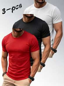 3-Pack Men's Quick-Drying Summer Sports T-Shirts - Multicolor Crew Neck Short Sleeve Breathable And Versatile Tops For Fitness & Running - Multicolor 3 - View 1