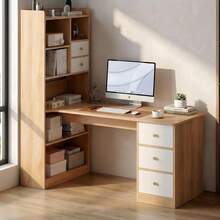 Escritorio con 5 Cajones y 7 Niveles de Repisas, Escritorio Esquinero Robusto y Duradero, Escritorio para Computadora Minimalista, Apto para Oficinas y Dormitorios (Blanco Nórdico) - Color Madera - Ver 9