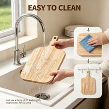 1pc Solid Oak Cutting Board, Double-Sided Washable Kitchen Chopping Board, Suitable For Meat, Vegetables, Fruit, Fish, Perfect Outdoor Camping, Housewarming And Graduation Gift - Maroon - View 11