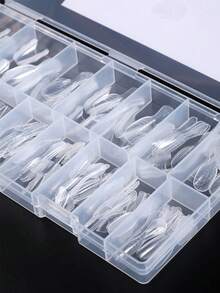 180pcs Short Oval Nail Art Sandwich Nail Extension Mold, 90pcs Top Mold + 90pcs Bottom Mold Sandwich Layer Design, Reusable Quick Building Prolong Nail Extension Mold For Extension Nail Gel - Clear - View 4