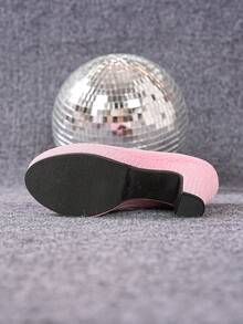 Ultra High Heel Suede Chunky Heel Round Toe Platform High Heel Women's Pumps - Pink - View 9