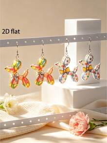 2 Pairs/Sets Creative Colorful Printed Balloon Dog Shaped Bow Sweet Pendant Earrings - Dog - View 6