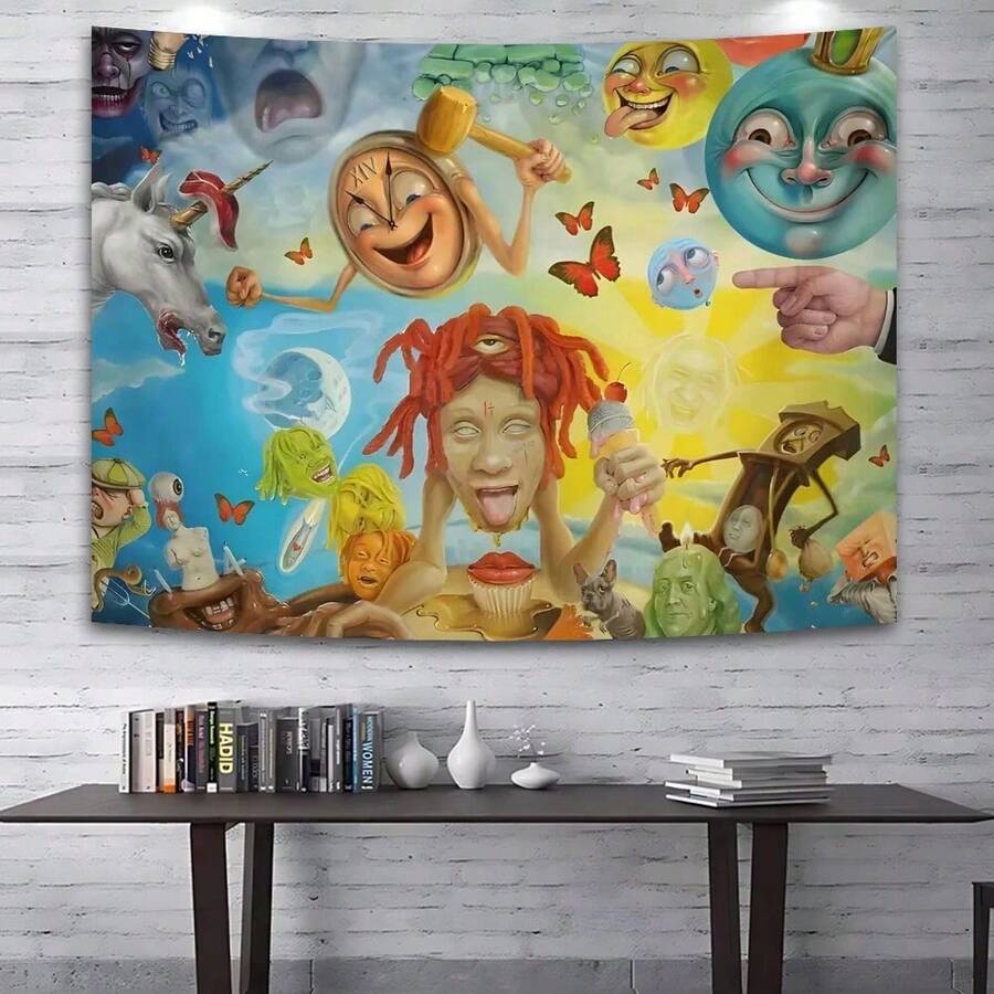 1pc Abstract Cartoon Art Design Colorful Tapestry, Bedroom Living Room Dorm Halloween Party Decor, Washable, 79x58 Inch Large Polyester Tapestry With Free Accessories - Multicolor - View 1