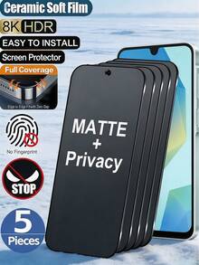 5片裝磨砂防窺陶瓷膜防眩光防指紋手機螢幕保護貼，相容 iPhone 17 16 Pro Max/相容 Galaxy S26 S25 Ultra/相容 15T/15 14 系列，辦公室/地鐵隱私保護，全螢幕防爆防刮防窺軟膜 - 黑色 - 查看 51