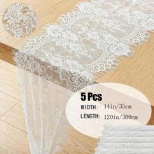 5pcs White Lace Table Runner, 14 X 120 Inch Country Vintage Floral Embroidered Tablecloth, Suitable For Wedding, Bride, Thanksgiving, Christmas, Baby Shower Party, Bohemian Style Lace Tablecloth Home Decor - 5pcs White Lace Trim - View 12