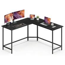 VASAGLE Escritorio en L para Computadora, Mesa de Esquina Escuadra para Oficina, Trabajo, Juegos y Estudio, con Gestión de Cables, MLWD073B56 - Negro Woody + Tinta Negra - Ver 1