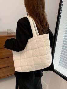 Bolso de tote acolchado súper ligero y de alta capacidad, estilo casual de negocios, adecuado para adolescentes, mujeres, estudiantes universitarios, aplicable para oficina, trabajo, activid - Beis - Ver 2