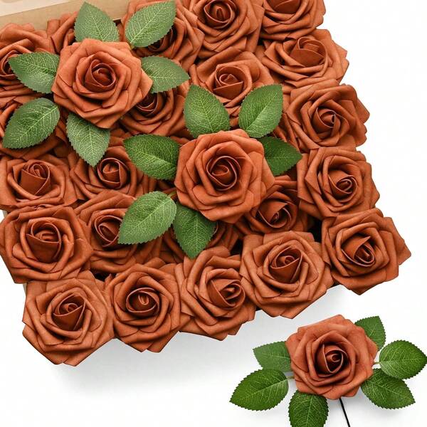 30 Pcs Artificial Rose Stems, For DIY Wedding Bouquets, Table Centerpieces, Parties, Home Decor, OPP Bag Packaging (Box Not Included), Valentine's Day, Birthday, Graduation Gifts(Containing Two Leaves)