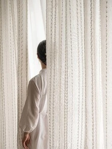NOSBEI 1PC Rod Pocket Jacquard Sheer Curtain, Textured Stripe Window Panel, Light Filtering Curtain For Bedroom Living Room - Flower Pattern 1 - View 4