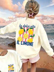 Teen Girl Casual Fun Print Crew Neck Pullover Long Sleeve T-Shirt, Autumn/Winter Top - Apricot - View 2
