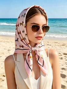 Vacation Casual Dachshund Print Silk Scarf Headscarf - White - View 2