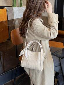 Women's Fashion Minimalist Business Commute White Handbag, Crossbody Shoulder Bag - White - View 7