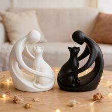 2件組 黑/白/極簡風 人與貓擁抱 3D列印收藏室飾品，PLA材質，萬聖節與聖誕節送給貓奴的完美禮物，抽象現代桌面裝飾，寵物愛好者裝飾雕塑，婚禮禮物，生日禮物，桌面擺飾 - 白色1件 - 查看 8