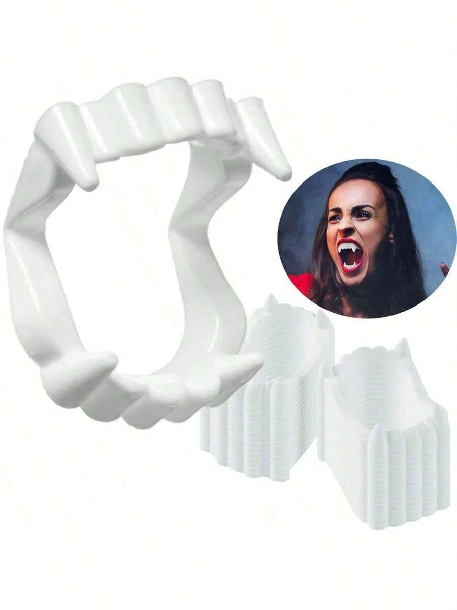 10pcs/Pack April Fools' Day Witness Prank Toy Halloween Prop Horror Vampire Fake Teeth Glow-In-The-Dark - Multicolor - View 1
