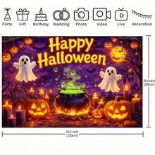 1 Piece Of Magic Potion Halloween Happy Background Cloth, With Magic Pot And Ghost Design, Suitable For Halloween Party Decoration, Home Garden And Living Room Decoration, Halloween Party Decoration Supplies. - Multicolor - View 6