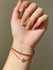 1pc Luxury New Chinese Style Double Layer Single Diamond Red String Bracelet For Women, Exquisite High-End Niche Personalized Design Anklet Jewelry - Red - View 5