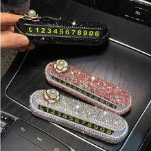 Women's Car Decor Rhinestone Camellia Temporary Parking Number Plate Creative Car Interior Accessory Phone Number Plate For Moving Car Ornament - Camellia-shaped Diamond-encrusted Parking Sign - View 4