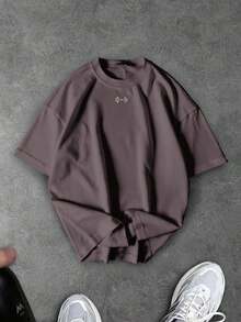 Sport MetroGents Men's Short Sleeve Sports T-Shirt With Star And Moon Print, Gym - 灰紫色 - 查看 1