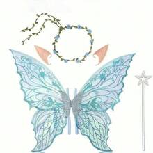 Adult & Girls Fairy Wings Set, Includes Flower Crown, Fairy Hair Accessories, Magic Wand & Elf Ears - 29" X 21" Tulle Butterfly Wings - Suitable For Holiday Dress-Up, Party & Halloween - Multicolor - View 14