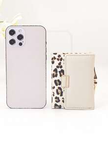 Leopard Print Snap Closure Short Women's Wallet, Three-Fold Multi-Function Purse, Solid Color Snap Closure Short Women's Wallet, Three-Fold Multi-Function Purse - Apricot - View 7