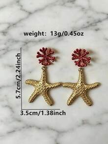1 Pair Fashion Zinc Alloy Material, French Red Coral Starfish Earrings, Beach Vacation Style Earrings, Light Luxury Niche Atmosphere Earrings - Coral Starfish - View 6