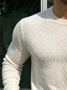 Men's Autumn/Winter Solid Color Knit Sweater, Minimalist Casual Versatile Commute Business Pullover - White - View 4