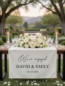 Customized Personalized Wedding Table Runner & Welcome Banner, Suitable For Weddings, Receptions, Ceremonies, Woven Fabric, Customizable Text, Rectangular Table Decor, Suitable For Outdoor Events, Name/Date/Phrase Decoration - Multicolor - View 6