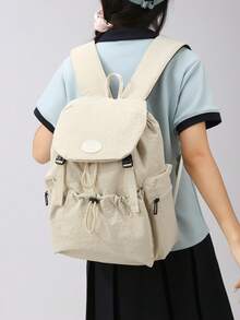 LECEY Women's Middle School High School College Student Large Capacity Backpack - White - View 4
