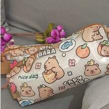 1/3pcs Capybara Transparent Pencil Case, Cartoon Highly Attractive Pencil Case, Transparent Dirt-Resistant Waterproof Printed Large Capacity Pencil Case, Student Stationery Storage - A - View 9