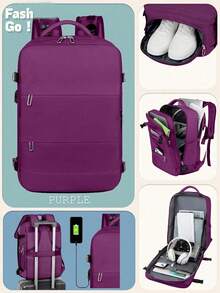 1 pieza Mochila de viaje ligera de gran capacidad, bolso de trabajo para mujer, portátil con diseño de correa para equipaje. Mochila de estilo universitario con compartimento para zapatos. B - Amarillo - Ver 2