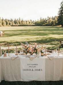 Customized Personalized Wedding Table Runner And Welcome Banner, Suitable For Weddings, Receptions, Ceremonies, Woven Fabric, Customizable Text, Rectangular Table Decor, Suitable For Outdoor Events, Name/Date/Phrase Decoration - Multicolor - View 6