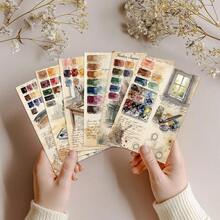 20Pcs Vintage Watercolor Artist Palette Sketch Postcards, Grunge Painter Brush Coffee Old Script Blank Decorative Note Cards, Junk Journal Ephemera Cards For Scrapbooking Stationery DIY Art Craft Gift Wall Decor Supplies - View 5