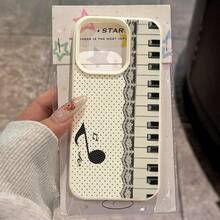 Funda de teléfono de TPU con patrón de notas de piano y lunares de encaje compatible con iPhone 17 Pro Max/17/16 Pro Max/15/13/12/11/S20 FE/A15/S24/A55/Note 11/Note 12/Note 13 Pro cobertura completa anti-caídas carcasa blanda protectora - Blanco - Ver 1